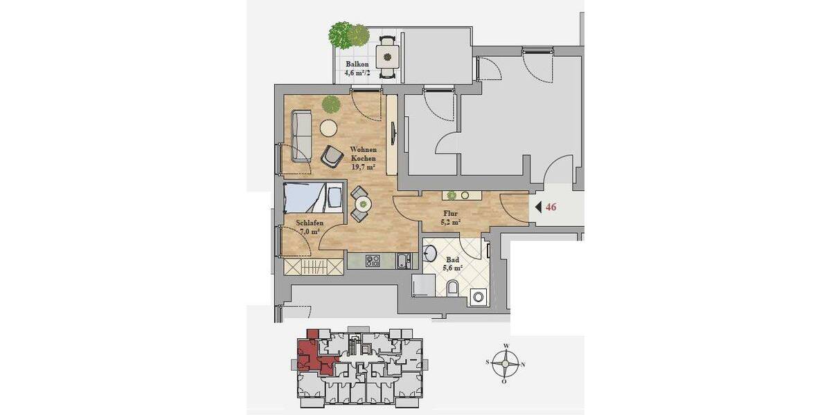 Etagenwohnung Dresden Leubnitz-Neuostra - 1 Zimmer, 39 m&sup2;, 675&euro; | Angebot:26515612
