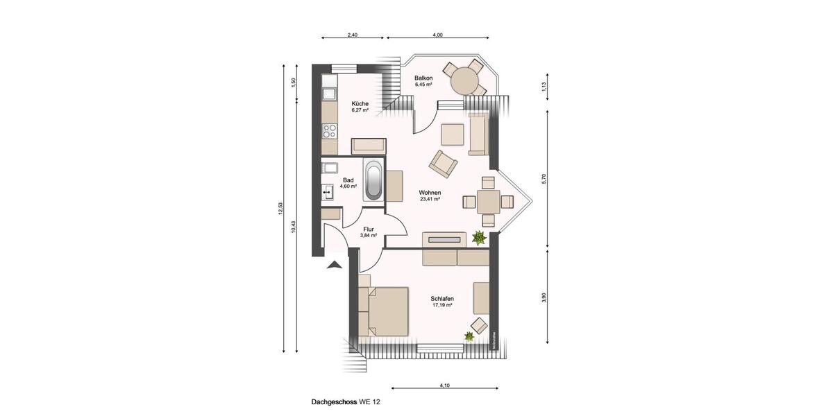 Dachgeschoßwohnung Dresden Schönfeld-Weißig - 2 Zimmer, 55 m&sup2;, 735&euro; | Angebot:23986337