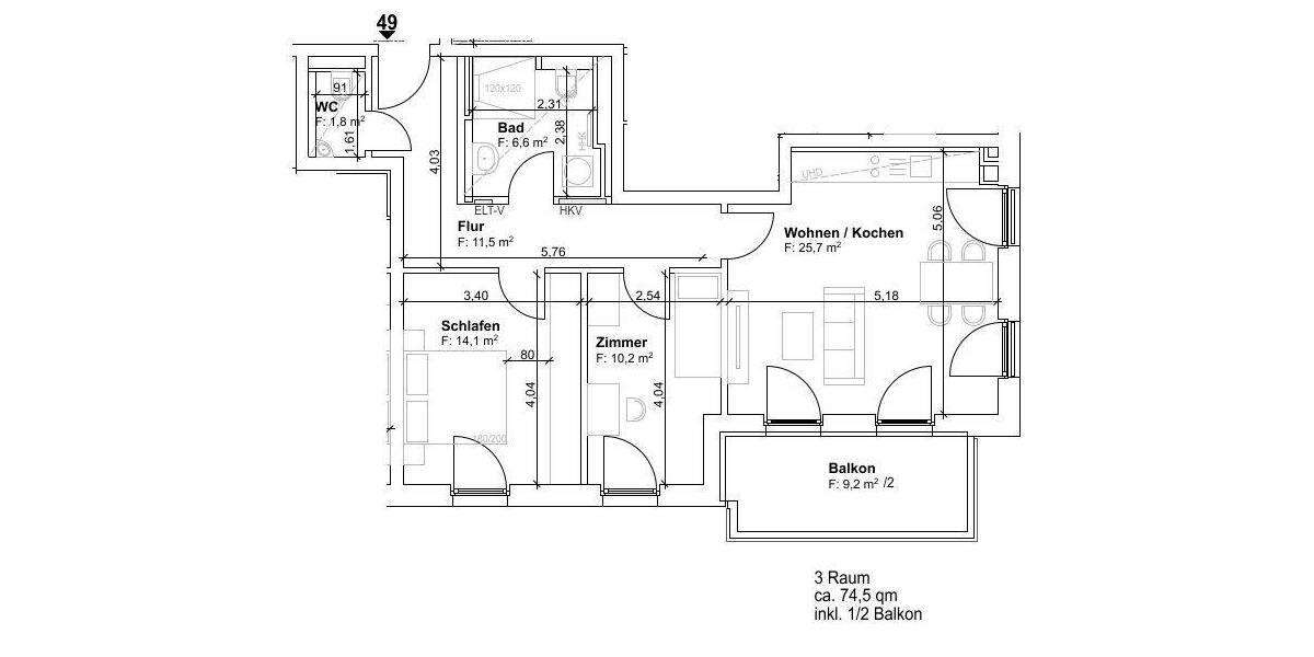 Etagenwohnung Dresden Leubnitz-Neuostra - 3 Zimmer, 74 m&sup2;, 1.340&euro; | Angebot:26489402