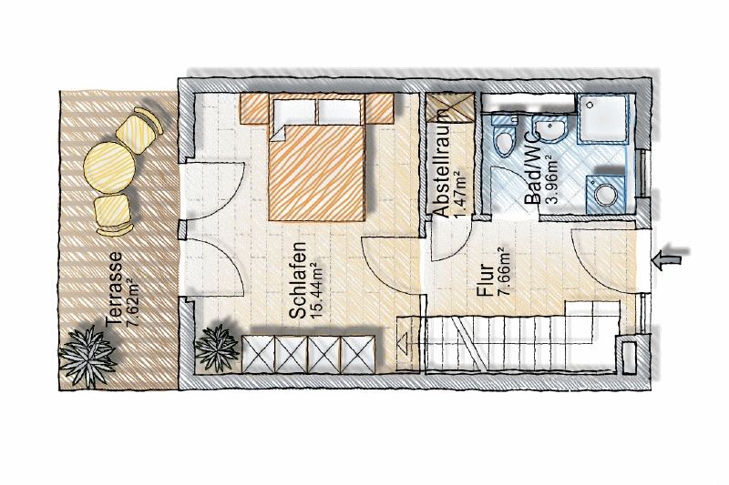 BEZUGSFREI – GEMÜTLICHE MAISONETTE – DACHTERRASSE – DUSCHBAD MIT FENSTER – TG-PARKER 2 zimmer
