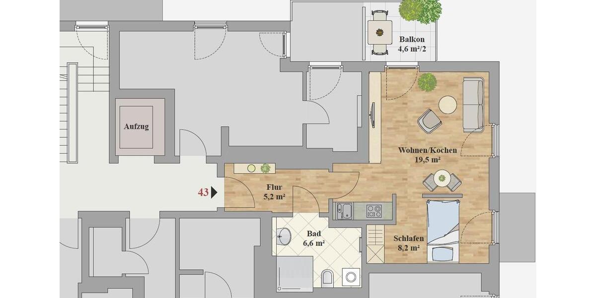 Etagenwohnung Dresden Prohlis - 1 Zimmer, 42 m&sup2;, 710&euro; | Angebot:26493209