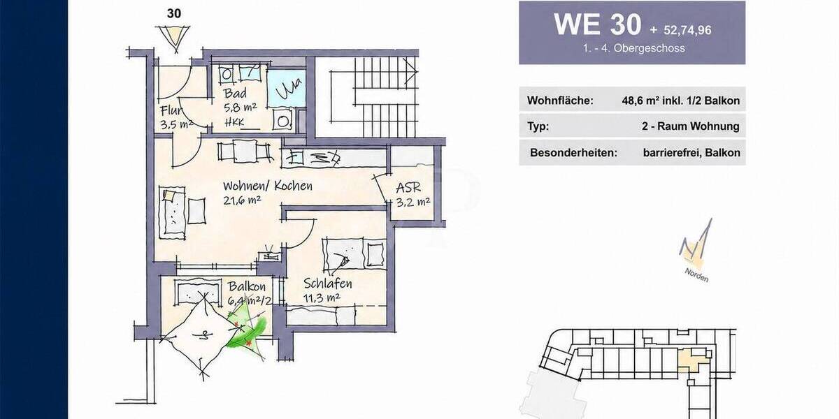 Etagenwohnung Dresden Südvorstadt-West - 2 Zimmer, 48 m&sup2;, 355.800&euro; | Angebot:26673046