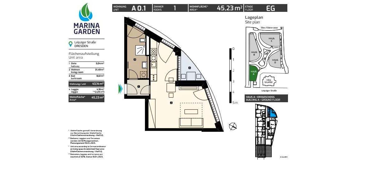 Erdgeschoßwohnung Dresden Neustadt - 1 Zimmer, 45 m&sup2;, 829&euro; | Angebot:26327814