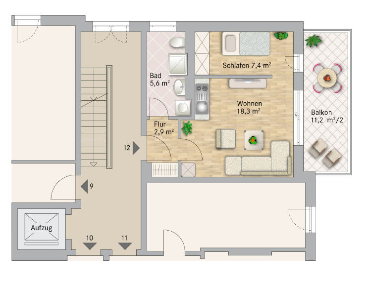 Etagenwohnung Dresden Südvorstadt-West - 1 Zimmer, 40 m&sup2;, 640&euro; | Angebot:25799012