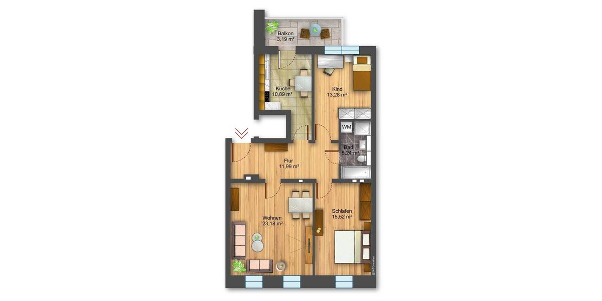 Etagenwohnung Dresden Johannstadt-Nord - 3 Zimmer, 83 m&sup2;, 245.000&euro; | Angebot:26570120