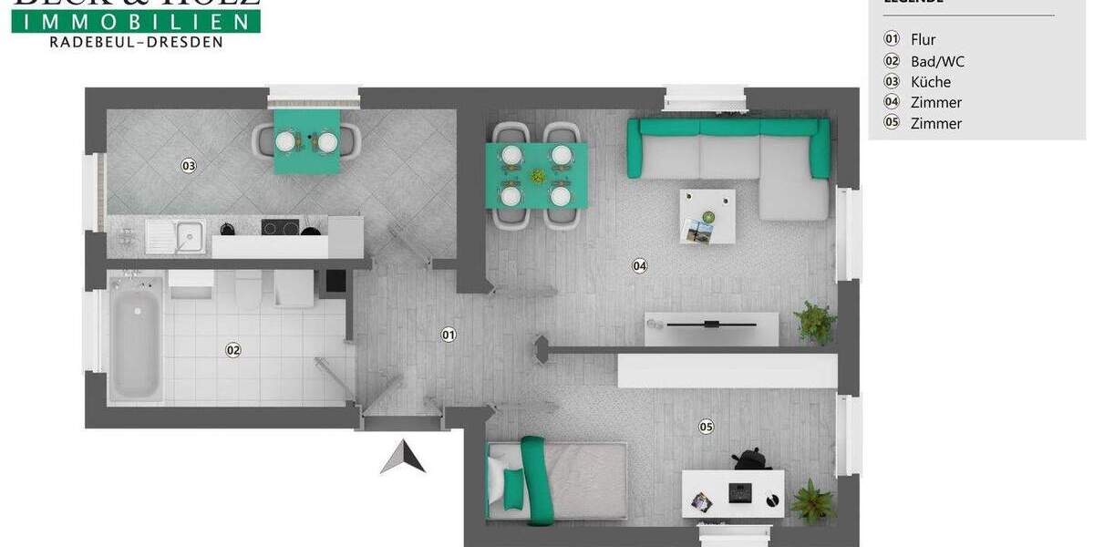 Etagenwohnung Meißen - 2 Zimmer, 43 m&sup2;, 63.000&euro; | Angebot:25797638