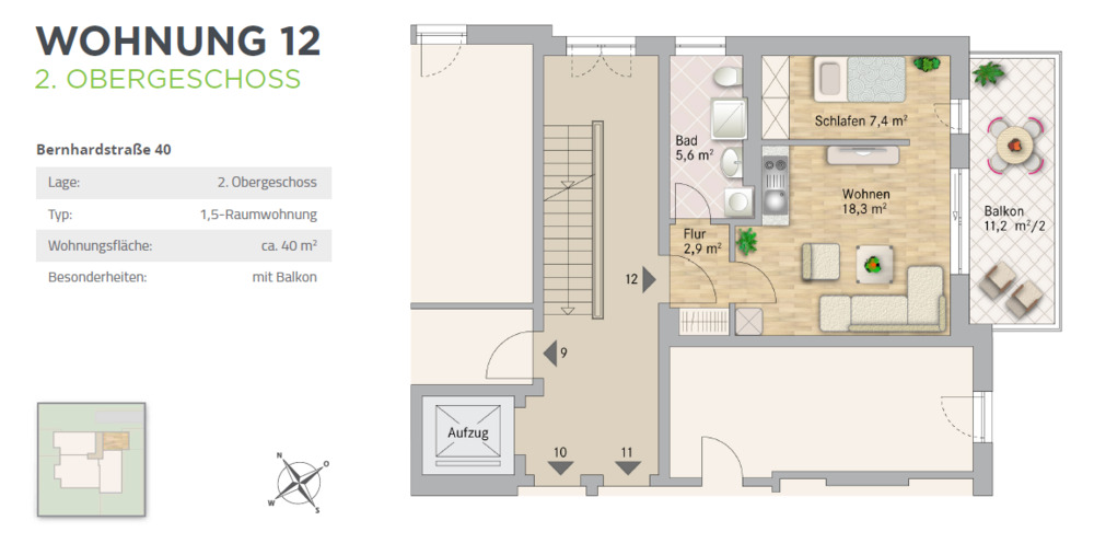 Etagenwohnung Dresden Südvorstadt-West - 1 Zimmer, 40 m&sup2;, 640&euro; | Angebot:25799012