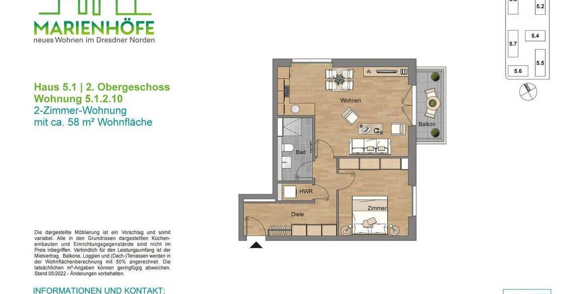 Etagenwohnung Dresden Albertstadt - 2 Zimmer, 57 m&sup2;, 723&euro; | Angebot:26929911