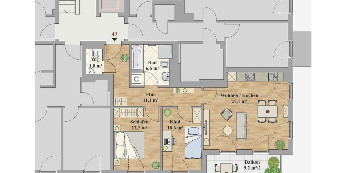 Etagenwohnung Dresden Prohlis - 3 Zimmer, 75 m&sup2;, 1.340&euro; | Angebot:26493214