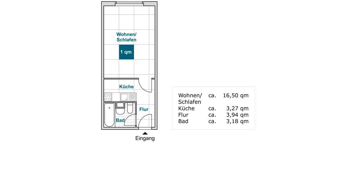 Etagenwohnung Dresden Plauen - 1 Zimmer, 27 m&sup2;, 245&euro; | Angebot:25881854