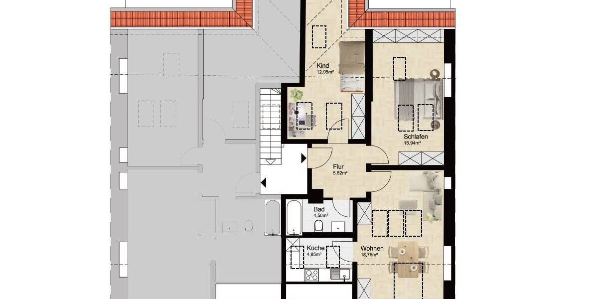 Etagenwohnung Dresden Pieschen-Süd - 3 Zimmer, 62 m&sup2;, 160.000&euro; | Angebot:25940741