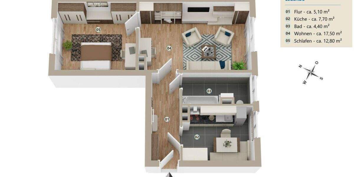 Etagenwohnung Dresden / Gruna Gruna - 2 Zimmer, 47 m&sup2;, 109.000&euro; | Angebot:25667263