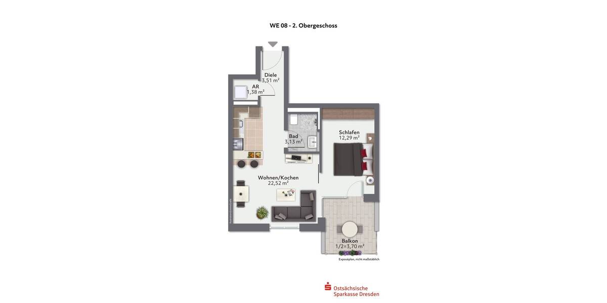 Etagenwohnung Dresden Naußlitz - 1 Zimmer, 46 m&sup2;, 276.700&euro; | Angebot:25749407
