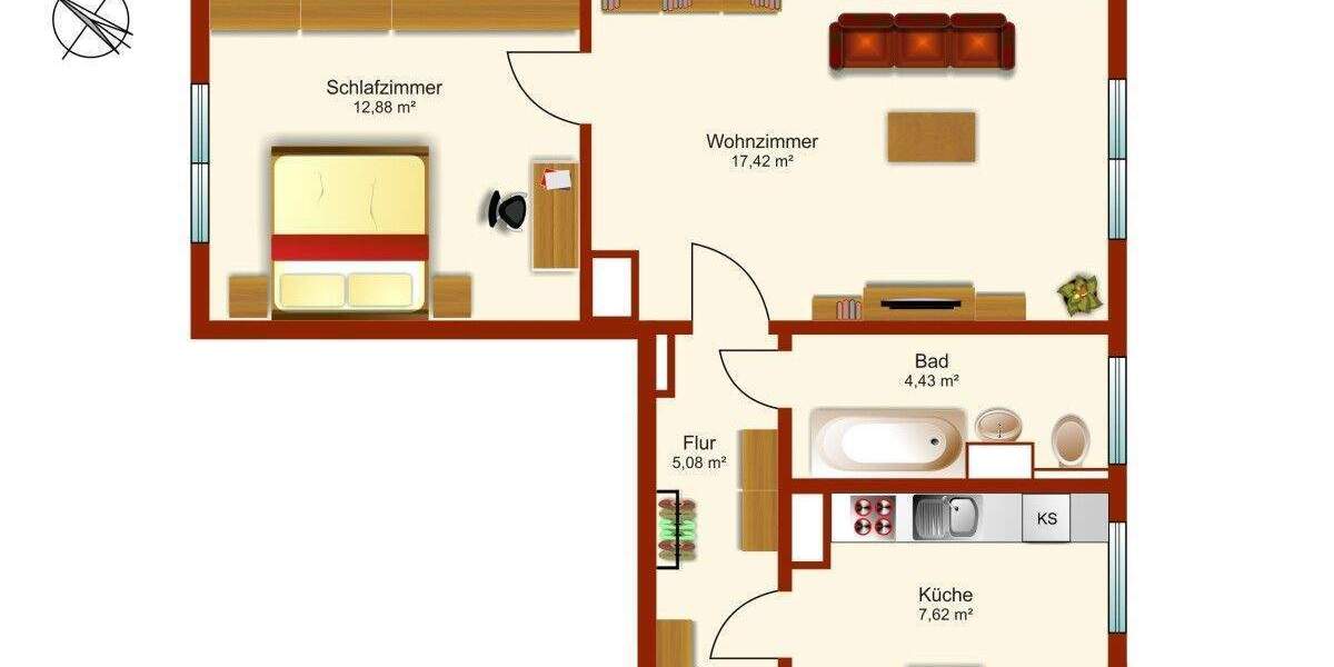 Etagenwohnung Dresden Gruna - 2 Zimmer, 47 m&sup2;, 125.000&euro; | Angebot:23982274