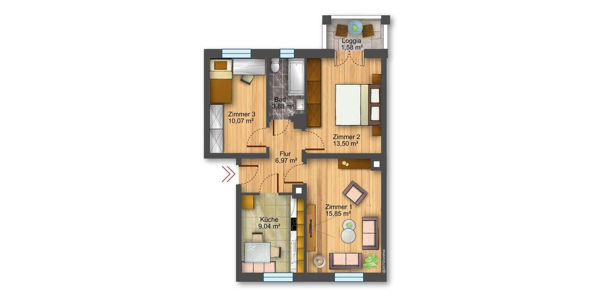 Etagenwohnung Dresden Striesen-Ost - 3 Zimmer, 60 m&sup2;, 165.000&euro; | Angebot:26596280