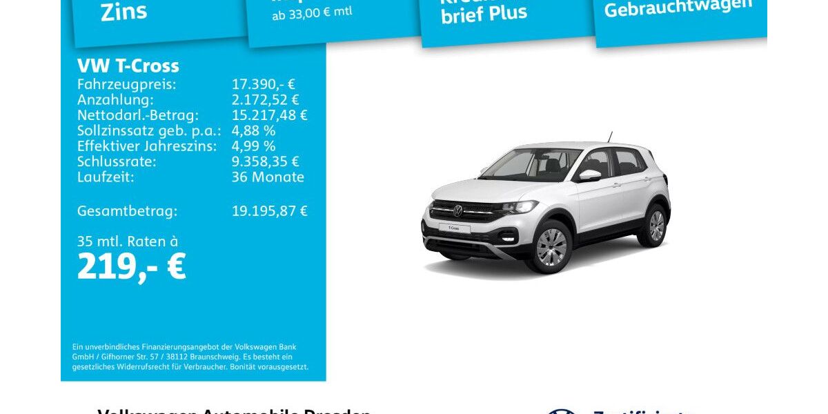 VW T-Cross 65.928 km 17.390 € Dresden 01067