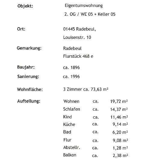 Etagenwohnung Radebeul - 3 Zimmer, 74 m&sup2;, 185.000&euro; | Angebot:25815580