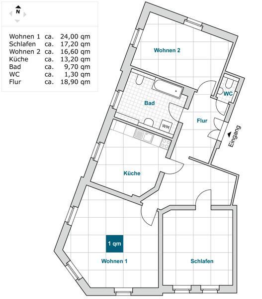Großzügige 3-Raum-Wohnung mit Gäste-WC in ruhige Lage! zimmer
