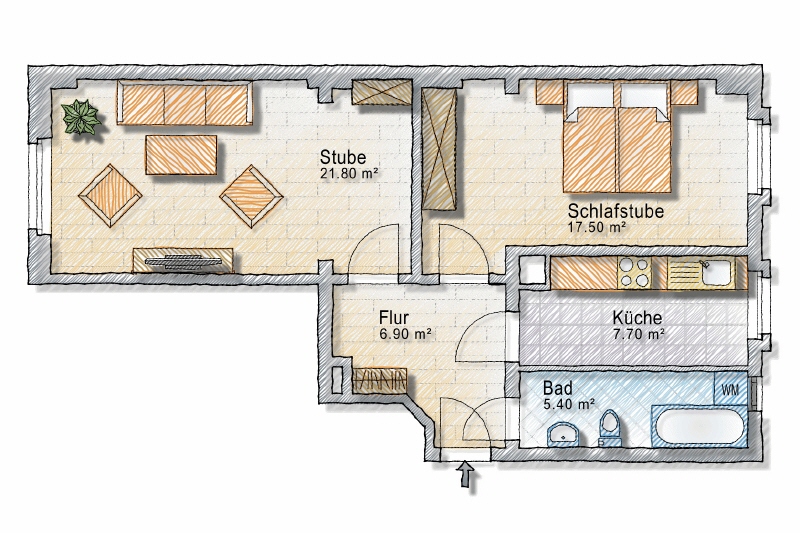 NEUES WANNENBAD MIT FENSTER & HANDTUCHHEIZKÖRPER – NEU GEFLIESTE KÜCHE – GUT GESCHNITTEN 2 zimmer
