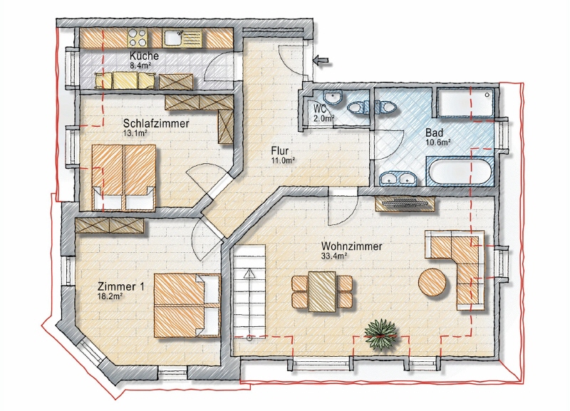 DACHTERRASSE – WANNEN-DUSCHBAD MIT FENSTER – GÄSTE-WC – EINBAUKÜCHE – MAISONETTE - Dachgeschoßwohnung Dresden Löbtau | Angebot:26548190