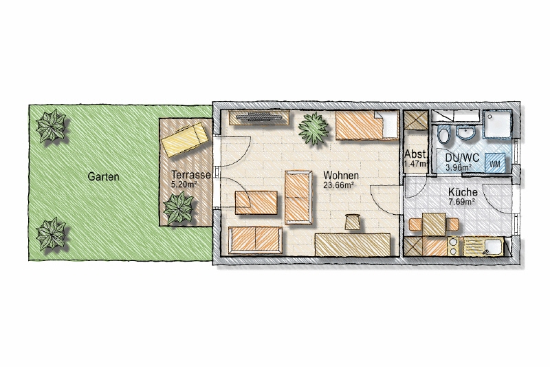BEZUGSFREI – TERRASSE & GARTENATEIL – DUSCHBAD MIT FENSTER – TG-PARKER – UNINÄHE 1 zimmer