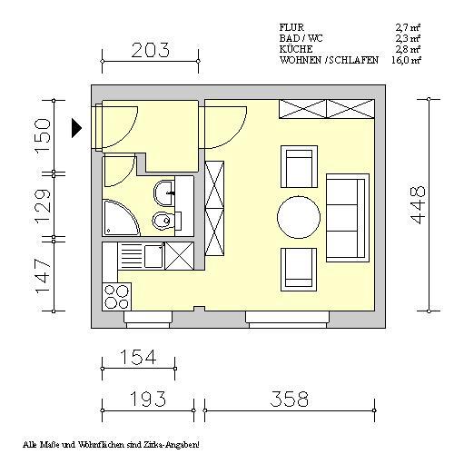 Erdgeschoßwohnung Freital - 1 Zimmer, 24 m&sup2;, 196&euro; | Angebot:25640289