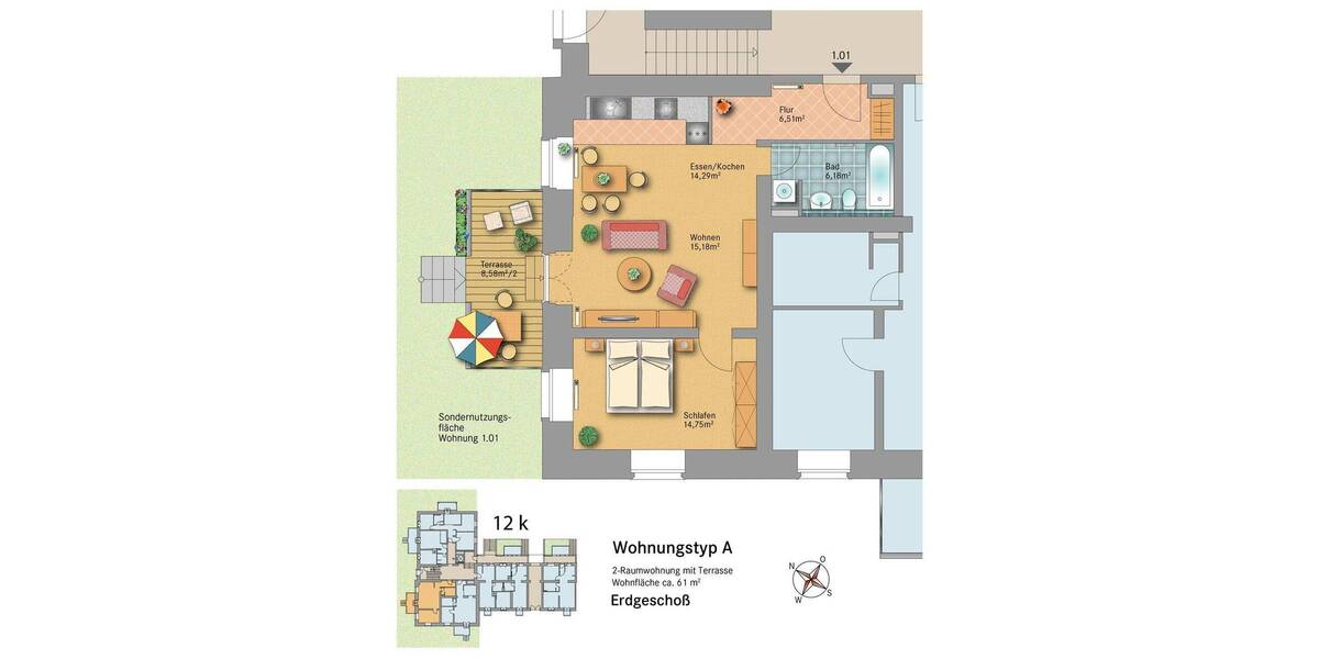 Etagenwohnung Dresden Albertstadt - 2 Zimmer, 61 m&sup2;, 557&euro; | Angebot:26887841