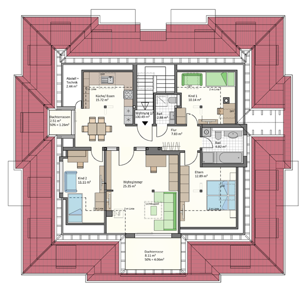 Traumhafte DG-Wohnung mit Kamin und 2 Dachterrassen 5 zimmer