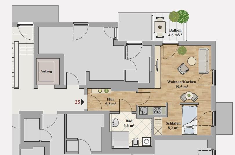 Etagenwohnung Dresden Prohlis - 1.5 Zimmer, 42 m&sup2;, 710&euro; | Angebot:26647920