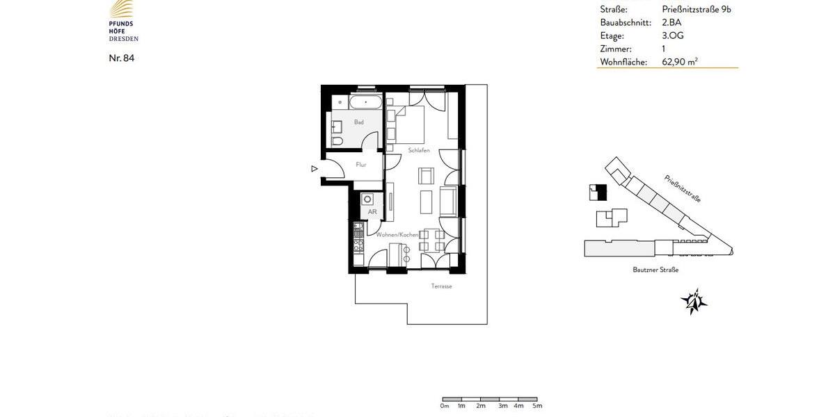Etagenwohnung Dresden Neustadt - 1 Zimmer, 63 m&sup2;, 855&euro; | Angebot:26620094