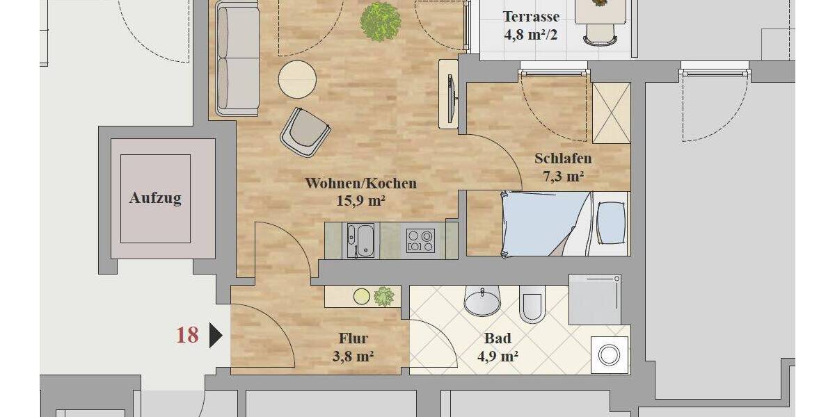 Etagenwohnung Dresden Leubnitz-Neuostra - 1 Zimmer, 34 m&sup2;, 550&euro; | Angebot:26501131