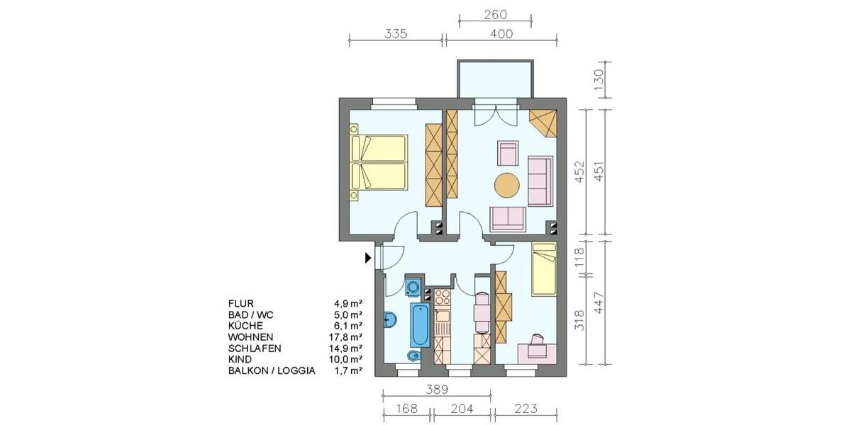 Etagenwohnung Heidenau - 3 Zimmer, 61 m&sup2;, 600&euro; | Angebot:25570329