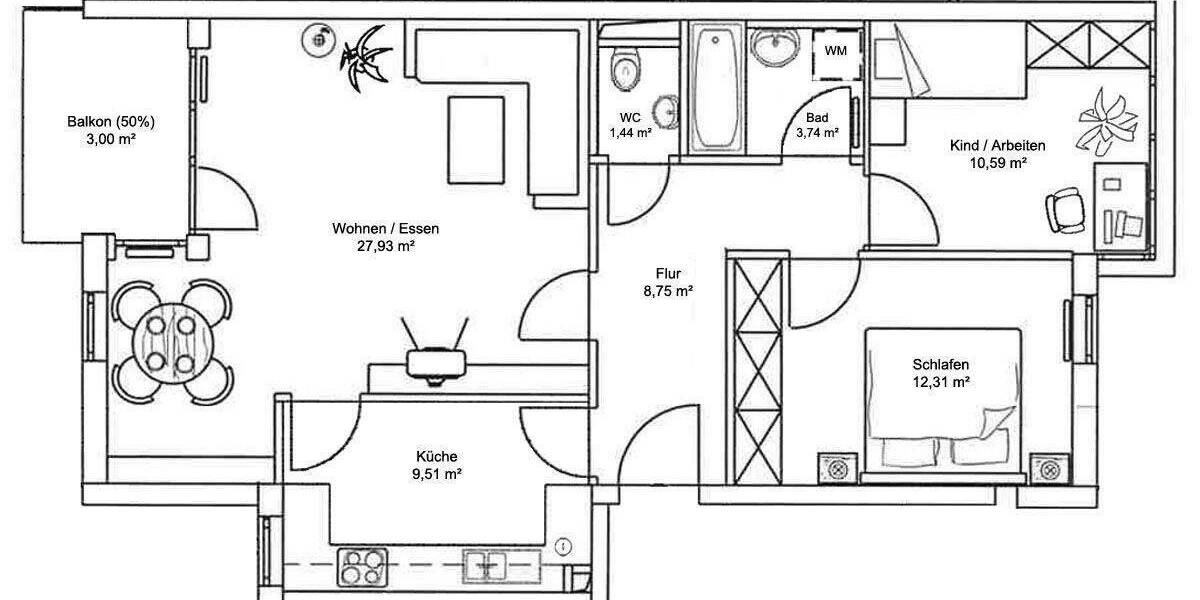 Etagenwohnung Kesselsdorf Kesselsdorf - 3 Zimmer, 77 m&sup2;, 750&euro; | Angebot:25776533
