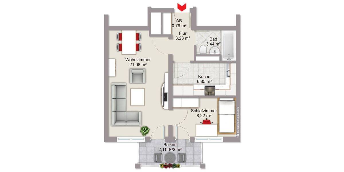 Etagenwohnung Dresden Weißig - 2 Zimmer, 44 m&sup2;, 98.000&euro; | Angebot:26108547