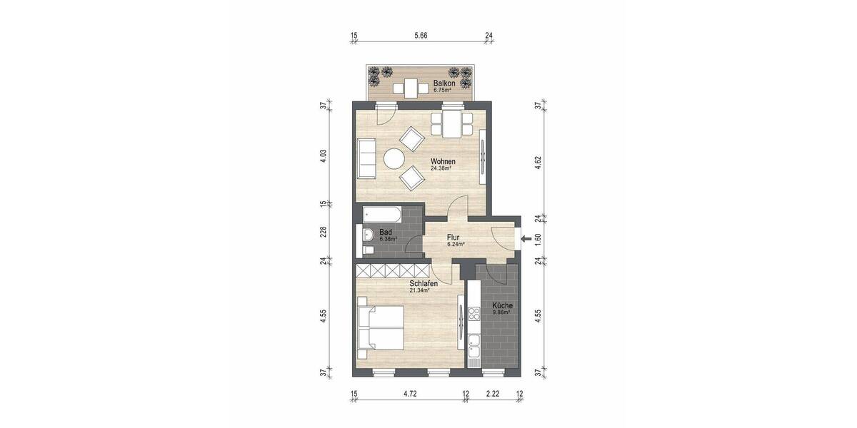 Etagenwohnung Pirna - 2 Zimmer, 72 m&sup2;, 129.000&euro; | Angebot:25798987