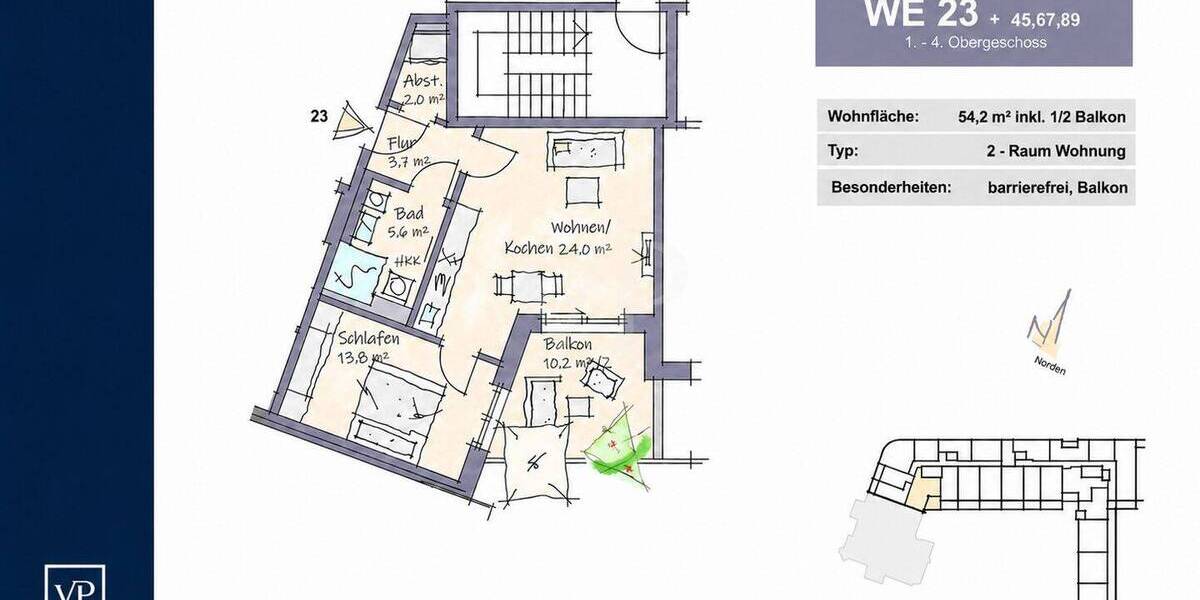 Etagenwohnung Dresden Südvorstadt-West - 2 Zimmer, 54 m&sup2;, 396.700&euro; | Angebot:26657568