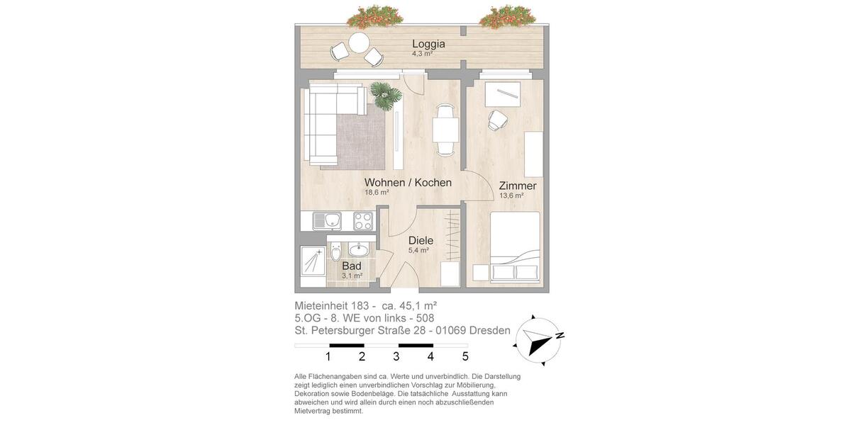 Etagenwohnung Dresden Plauen - 2 Zimmer, 45 m&sup2;, 410&euro; | Angebot:25962402
