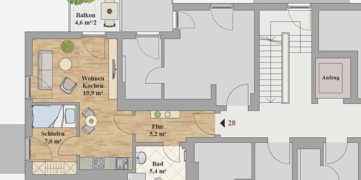 Etagenwohnung Dresden Leubnitz-Neuostra - 1 Zimmer, 39 m&sup2;, 675&euro; | Angebot:26501137