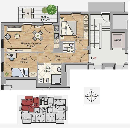Etagenwohnung Dresden Leubnitz-Neuostra - 3 Zimmer, 69 m&sup2;, 1.245&euro; | Angebot:26489398