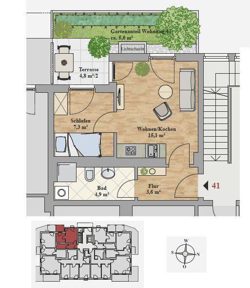 Terrassenwohnung Dresden Leubnitz-Neuostra - 1 Zimmer, 33 m&sup2;, 550&euro; | Angebot:26489401