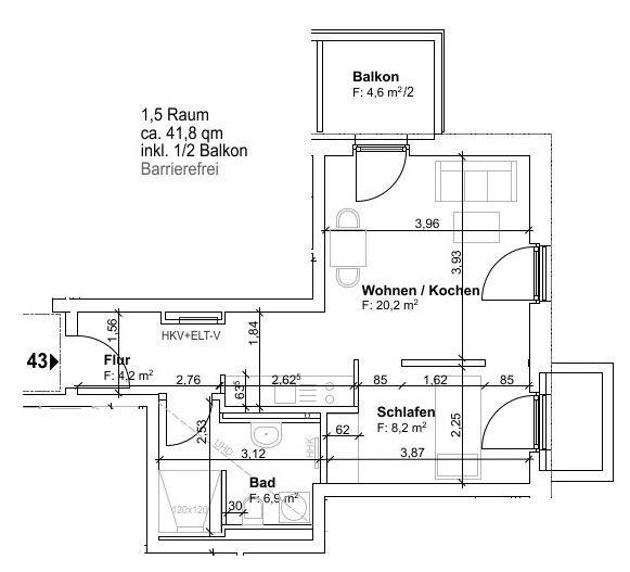 Etagenwohnung Dresden Leubnitz-Neuostra - 1 Zimmer, 41 m&sup2;, 710&euro; | Angebot:26489406