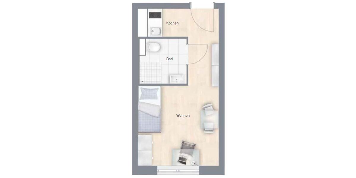 Etagenwohnung Dresden Plauen - 1 Zimmer, 22 m&sup2;, 332&euro; | Angebot:25406033