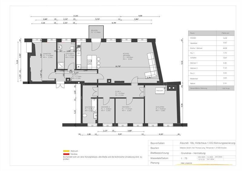 Etagenwohnung Dresden Äußere Neustadt - 5 Zimmer, 139 m&sup2;, 1.900&euro; | Angebot:26806226