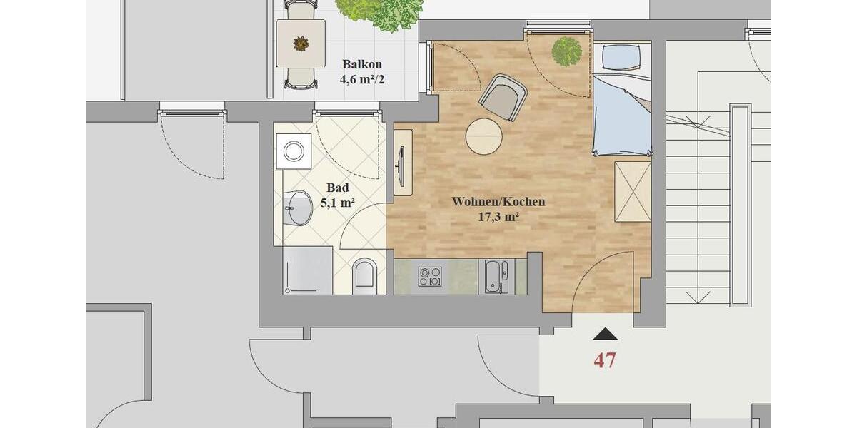 Etagenwohnung Dresden Prohlis - 1 Zimmer, 25 m&sup2;, 445&euro; | Angebot:26493215