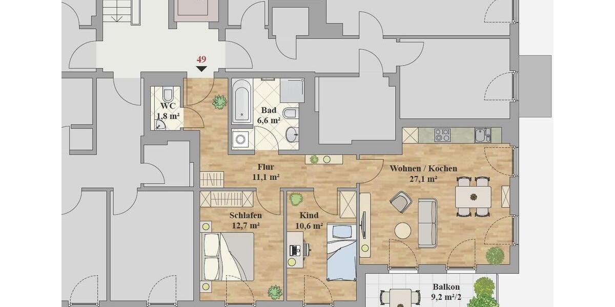 Etagenwohnung Dresden Prohlis - 3 Zimmer, 75 m&sup2;, 1.265&euro; | Angebot:26493217