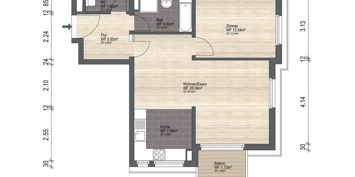 Etagenwohnung Dresden Trachau - 2 Zimmer, 60 m&sup2;, 169.000&euro; | Angebot:26915943