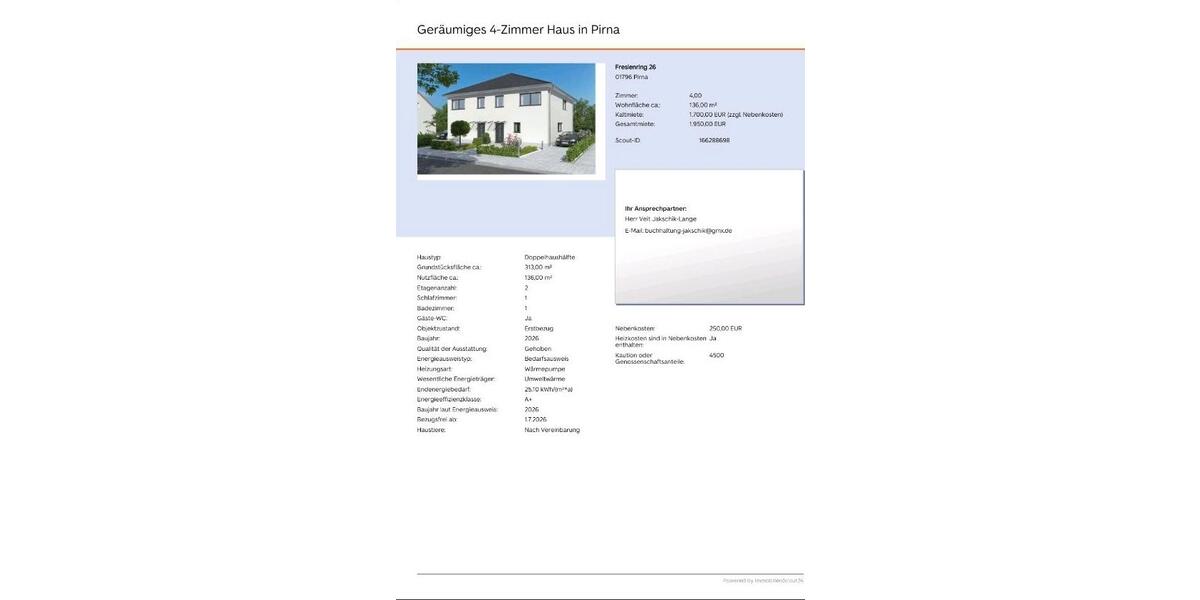 Doppelhaushälfte Pirna - 5 Zimmer, 136 m&sup2;, 1.700&euro; | Angebot:24743663