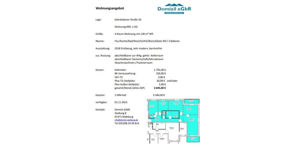 Erdgeschoßwohnung Radeburg - 4 Zimmer, 128 m&sup2;, 1.792&euro; | Angebot:23871762
