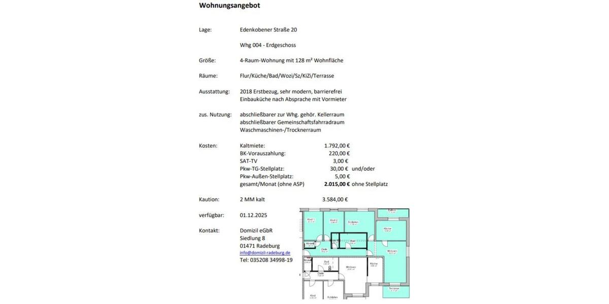 Erdgeschoßwohnung Radeburg - 4 Zimmer, 128 m&sup2;, 1.792&euro; | Angebot:23871762