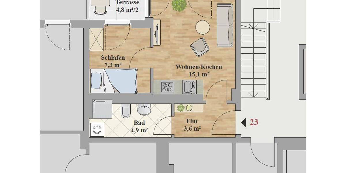 Etagenwohnung Dresden Leubnitz-Neuostra - 1 Zimmer, 33 m&sup2;, 550&euro; | Angebot:26515010